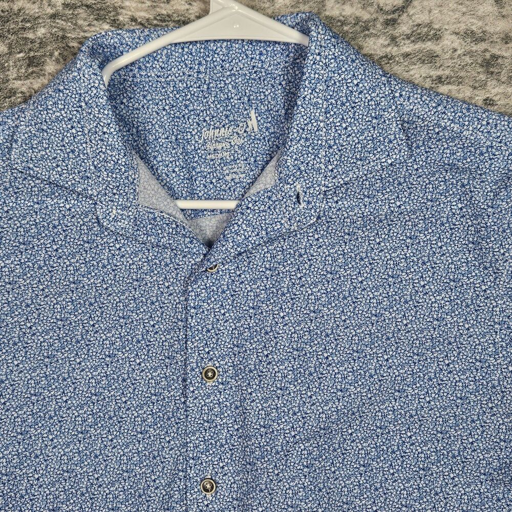 johnnie-O Hangin' Out Waylan Knit Short Sleeve Shirt Mens M Blue White Button Up